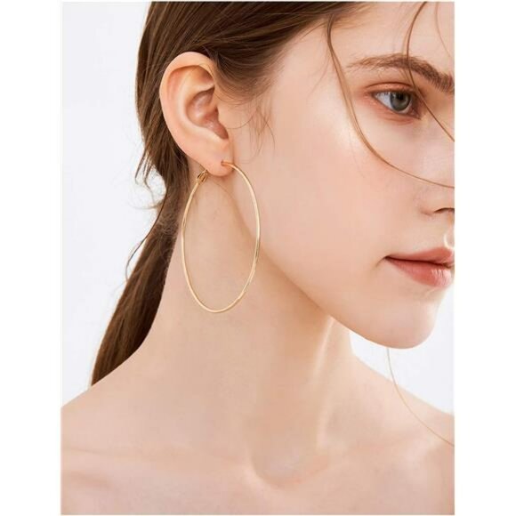 Big Gold Silver Rose Gold Hoop Earrings Set for Women 70mm Lightweight - Picture 2 of 7